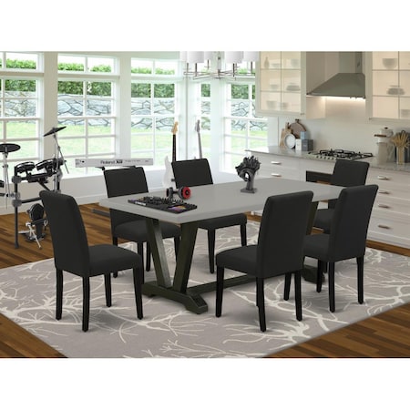 East West Furniture 7 Piece V-Style Kitchen Table Set - Black V697AB624-7